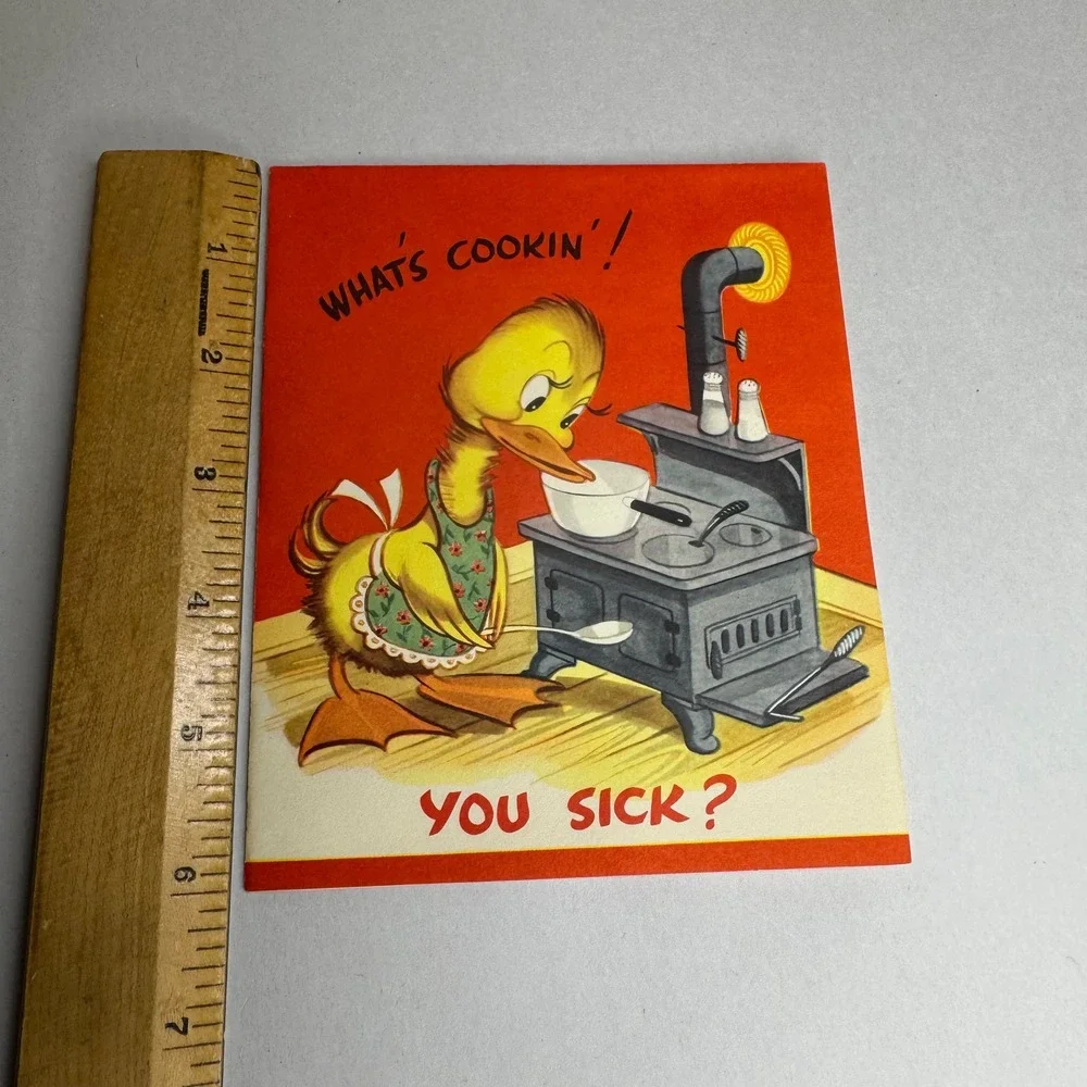 Vintage 50's Get Well Quick Pop Up Greeting Card Duck Soup Anthropomorphic USA‎
